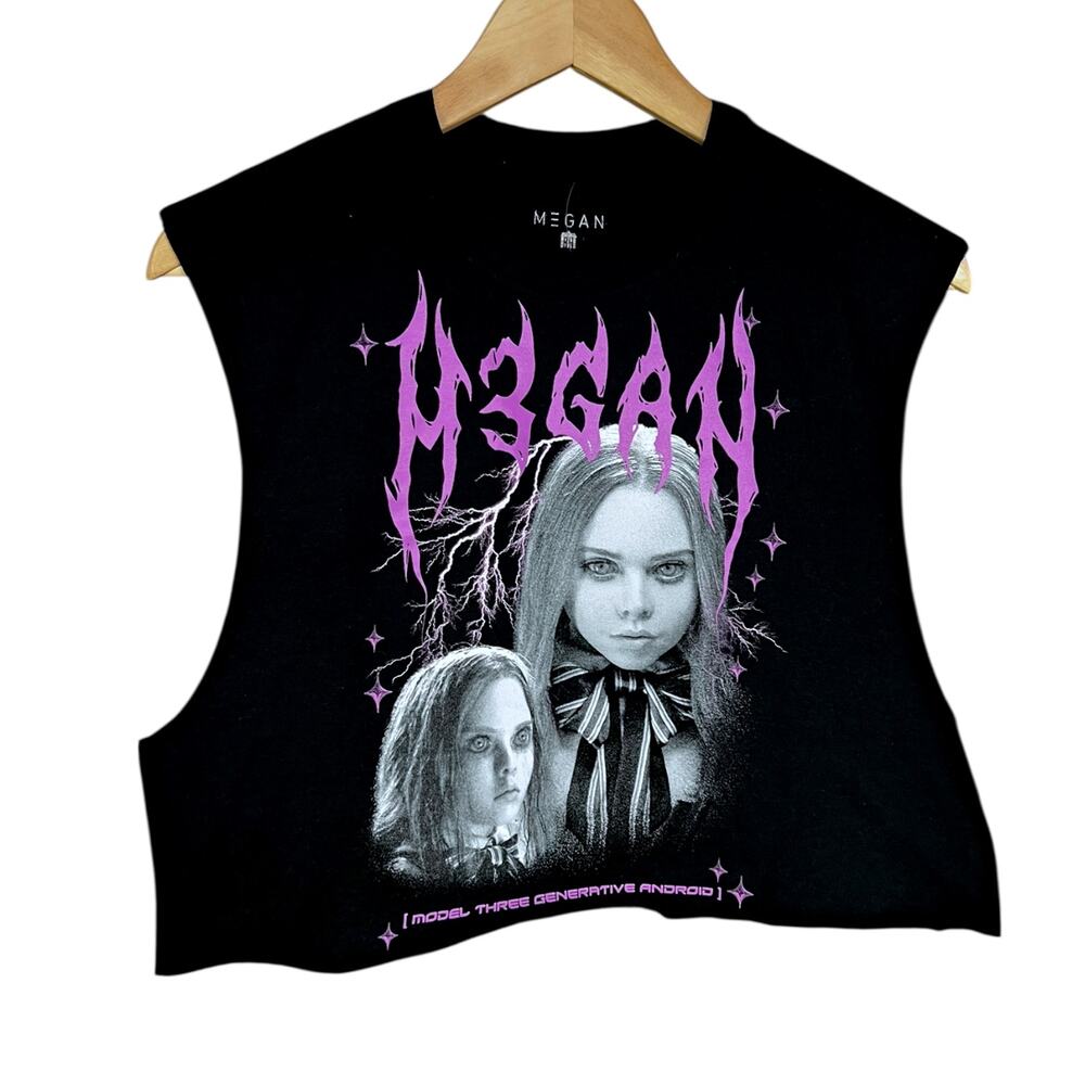 M3GAN Horror Movie Sleeveless Crop Tee Black Graphic Top M Whimsigoth